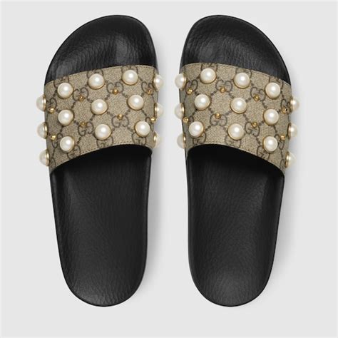 gucci pearl slides and diamond|all black Gucci slides women's.